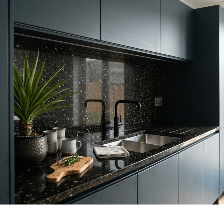 Plan de travail en granit noir - cuisine haut de gamme